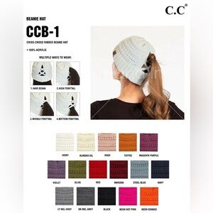 C.C Beanie Exclusives Criss Cross Ponytail Cable Knit Convertible Cap Hat NWT